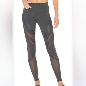 ALO Yoga Anthracite Gray/Black Epic Moto Mesh Criss Cross Leggings, Small